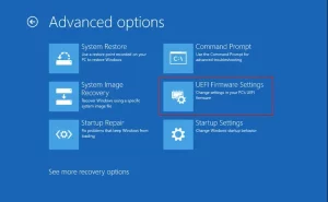 Windows Recovery Environment که گزینه UEFI Firmware Settings را نشان می دهد.