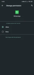 اعطای مجوز ذخیره سازی واتس اپ در اندروید