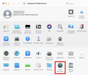 سپس روی Time Machine کلیک کنید.