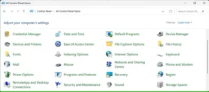 لیستی از آیتم های کنترل پنل در ویندوز 11