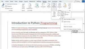 پذیرش یا رد گزینه های تغییرات در یک سند Word مقایسه شده است