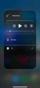 منوی AirPlay iOS 18 با گزینه AirPlay Content to و Apple TV