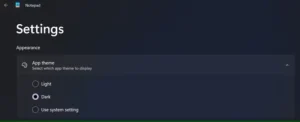 سه گزینه تم در برنامه تنظیمات Notepad