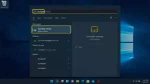 تنظیمات صفحه لمسی در جستجوی ویندوز 11 برجسته شده است.