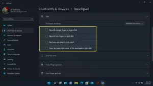 تیک گزینه لمس پد لمسی که در تنظیمات ویندوز 11 مشخص شده است.