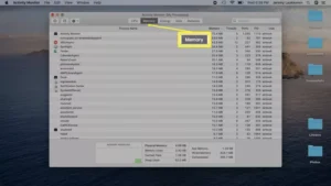 تصویری از Activity Monitor که میزان مصرف حافظه را نشان می دهد.