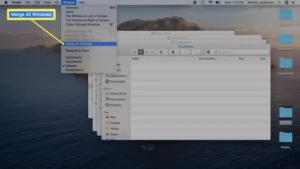 تصویری از ادغام پنجره های Finder از طریق دستور منو.