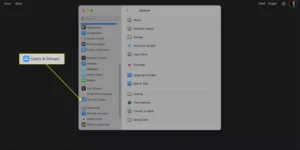 اسکرین شات تنظیمات سیستم در مک با برجسته شدن کاربران و گروه ها.