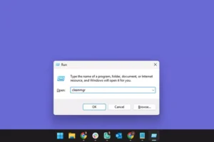 دستور cleanmgr در کادر محاوره ای Run در ویندوز 11 تایپ شده است