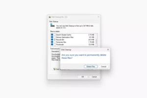 اعلان تایید پاکسازی دیسک Delete Files در ویندوز 11