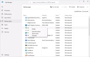 برنامه های راه اندازی لیست شده در Windows 11 Task Manager