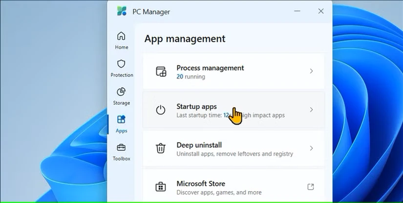 باز کردن تب Apps در Microsoft PC Manager در ویندوز 11