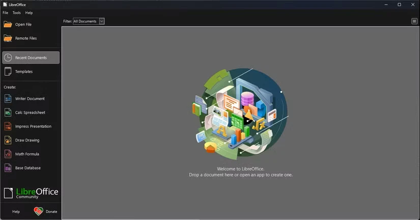 منوی راه‌اندازی LibreOffice Windows