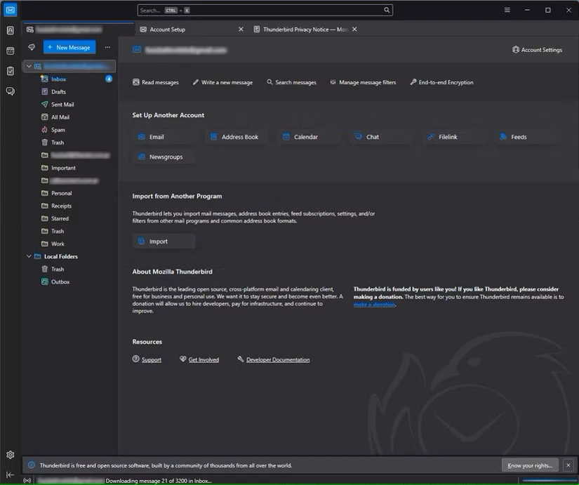 اجرای Thunderbird روی ویندوز با نمایش صفحه شروع اولیه