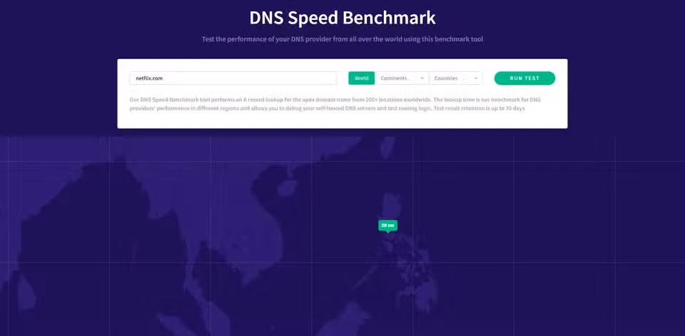 آزمایش سرعت DNS با استفاده از تنظیمات پیش‌فرض