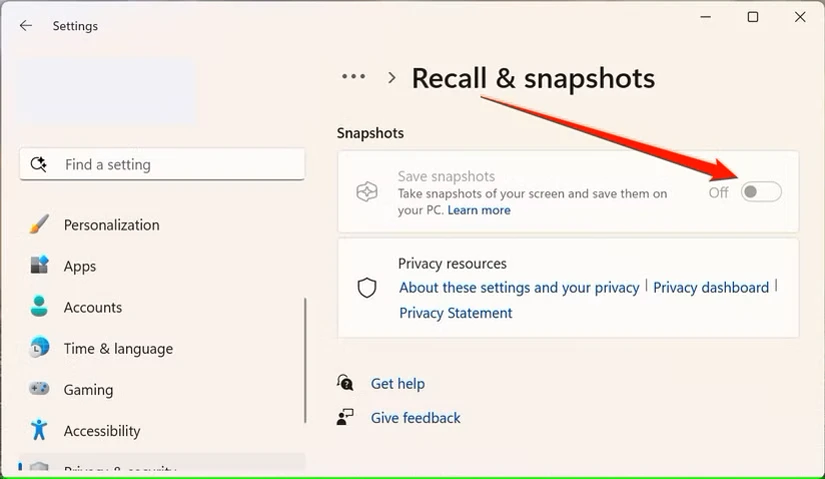 در کنار "Save Snapshots" در حالت خاموش قرار دارد.